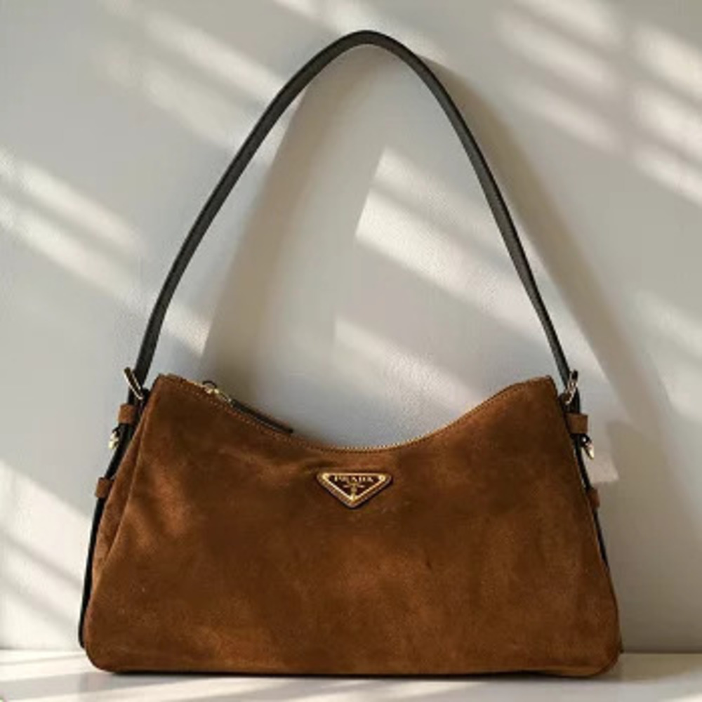 Prada Shoulder Bag Aime Suede One Handle Horizontal Spring Summer - Picture 1 of 7